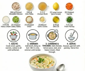 Creamy Lemon Chicken Orzo Soup instructions