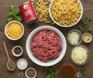 Ingredients You’ll Need for Cheesy Ground Beef and Pasta