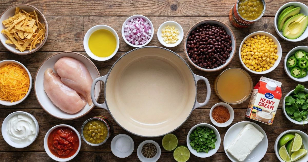 base ingredients for Creamy Chicken Tortilla Soup