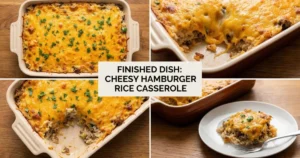 Finished dish Cheesy Hamburger Rice Casserole recipe
