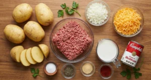Main Ingredients for Cheesy Ground Beef & Potato Casserole recipe