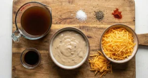 ingredients, Sauce & Cheesy Goodness for Cheesy Hamburger Rice Casserole