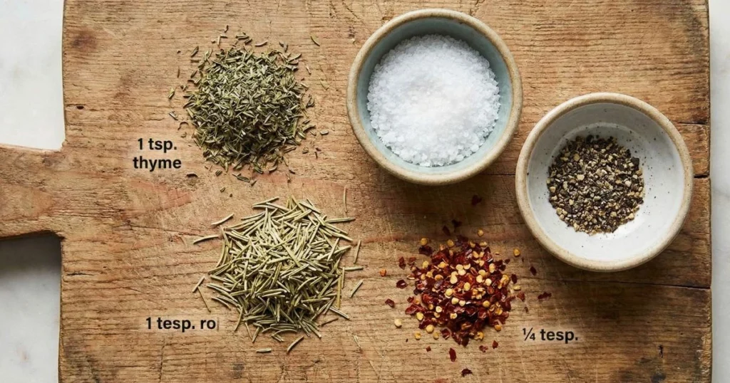 1 teaspoon dried thyme 1 teaspoon dried rosemary Salt and pepper to taste ¼ teaspoon red pepper flakes