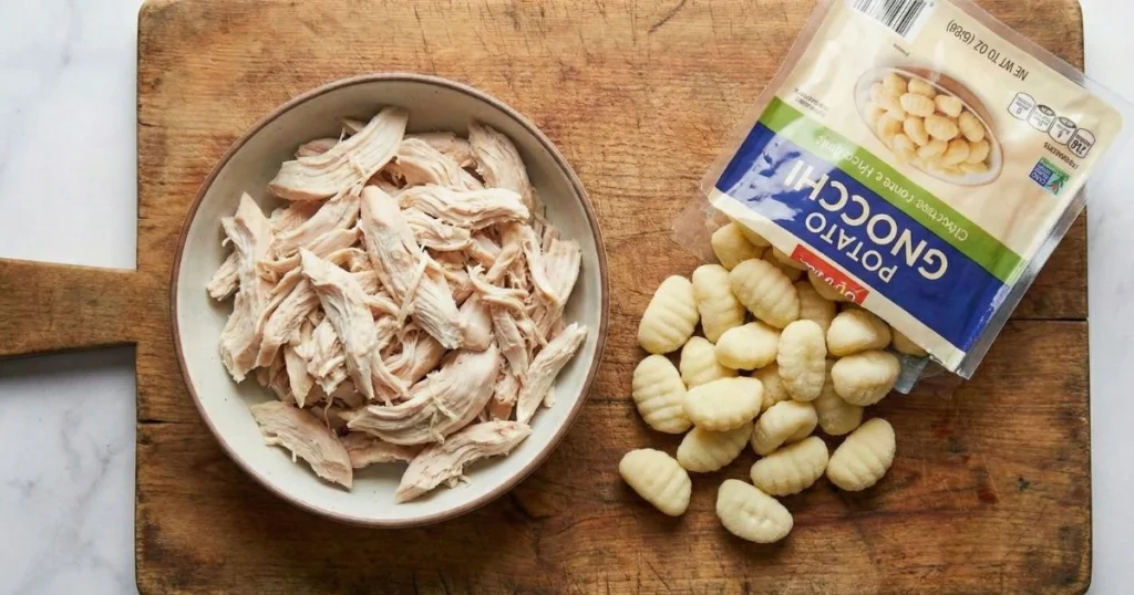 2 cups cooked, shredded chicken breast 1 (16 oz) package potato gnocchi